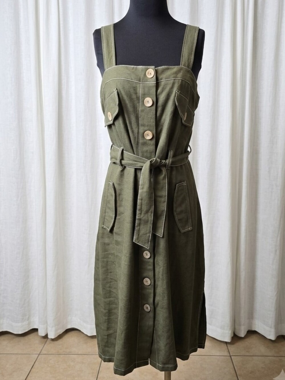 Chriselle Lim Sandrine Safari Dress featuring an olive green color.